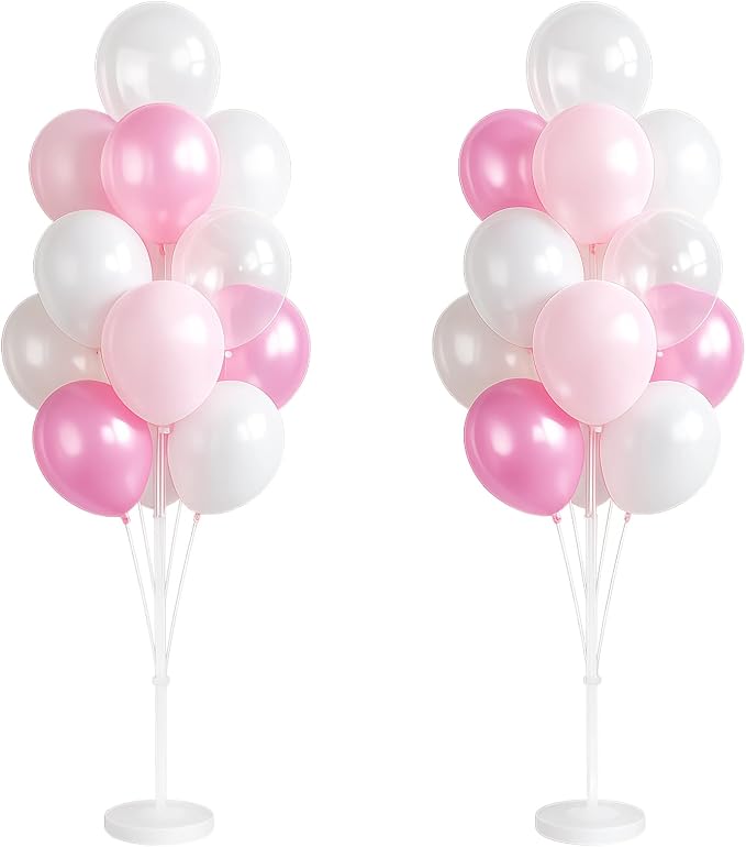 Balloon Column Stand Kit with Clear Pastel Pearl Pink Balloons,Balloon Stand Kit for Floor or Table Backdrop Decoration for Party Wedding Baby Shower Birthday Graduation (Jelly Pink)