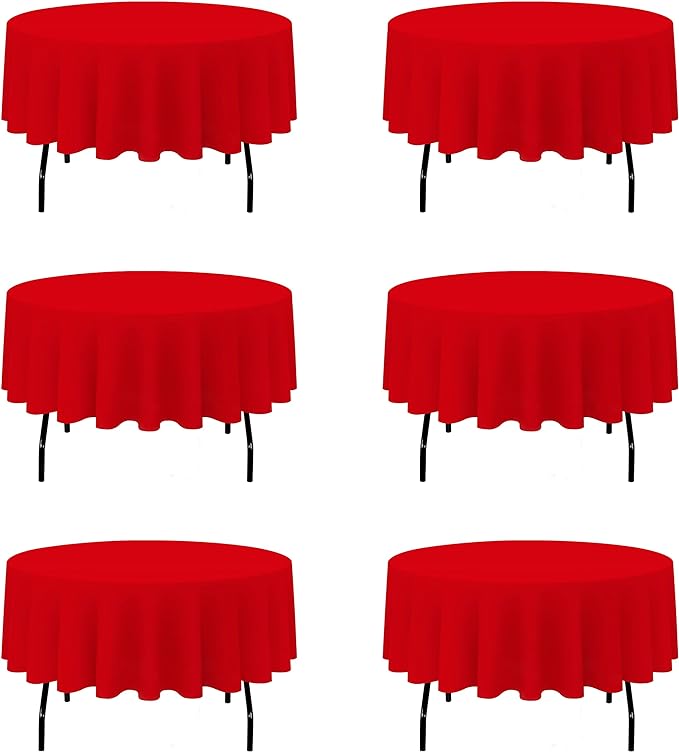 BRILLMAX 6 Pack Red Round Tablecloths 90 Inch for 60” Tables - 150 GSM Polyester Fabric, 15" Standard Drop, Water, Stain & Wrinkle Resistant Cloth Cover for Wedding Reception Banquet Dining Party
