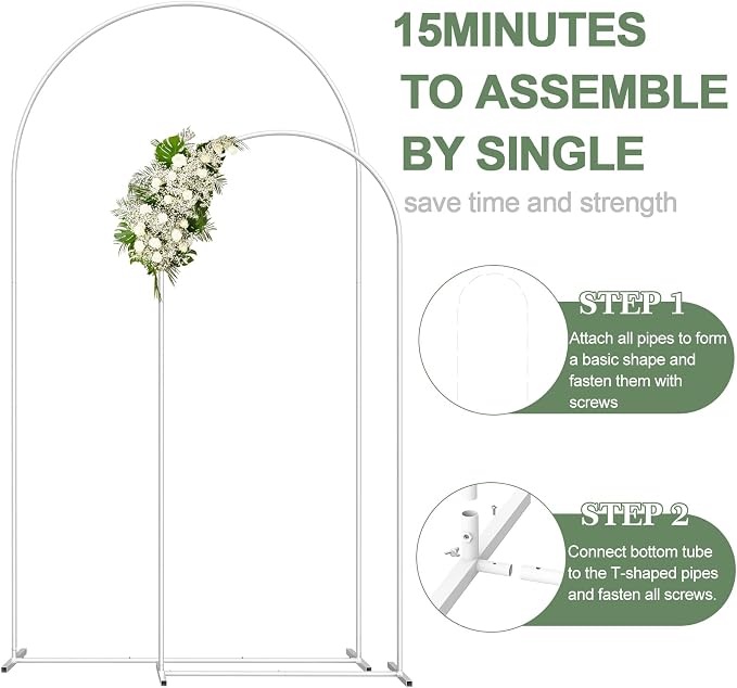 Metal Arch Backdrop Set of 2 (7.3FT/6FT), Balloon Arch Stand for Wedding Ceremony, Baby Shower, Outdoor Indoor Birthday Party, Graduation Decoration, White