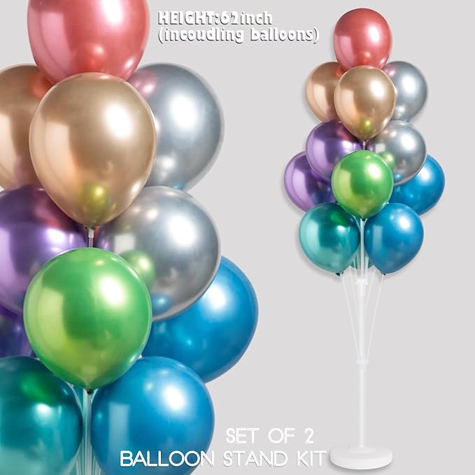 Balloon Column Kit for Floor-7 Colors Metallic Balloon Stand Kit,Base&Pole,Balloon Tower Backdrop Arch Decoration for Wedding,Bridal&Baby Shower,Birthday Party,Anniversary,Graduation
