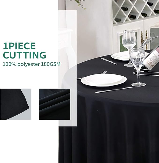 Surmente Black Tablecloth for Round Tables, 70-inch Round Table Cloths for Weddings, Banquets, or Restaurants