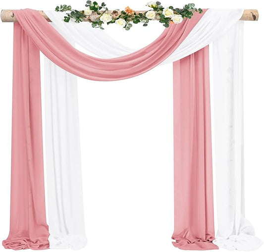 Wedding Arch Draping Fabric,2 Panels 28" x20ft Dusty Rose and Cream Wedding Arch Drapes for Ceremony Chiffon Fabric Drapes Arbor Drapery Wedding Arch Decorations for Reception Sheer Backdrop Curtains