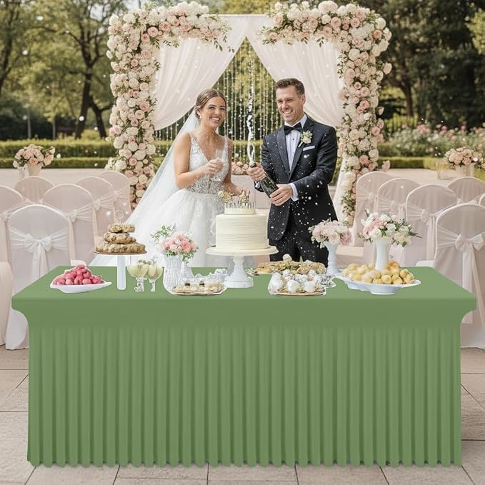Smiry Spandex Tablecloth, Elastic Fitted Stretch Tablecloth for 4FT Rectangle Tables, Waterproof Washable Table Cover Skirt for Outdoor, Wedding, Banquet & Parties (Sage Green, 48Lx24Wx30H Inch)