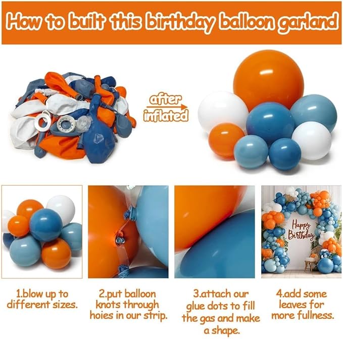 Dusty Blue White Balloon Arch, Double Stuffed Burnt Orange White Blue Balloon Garland Kit Latex Balloons for Neutral Baby Shower Birthday Bridal Shower Wedding Graduation Summer Party Decor