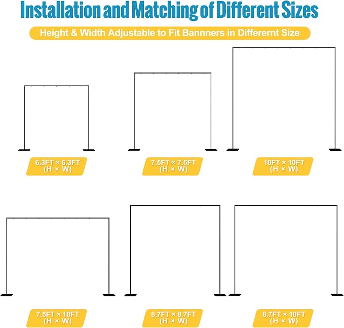 Fomcet 10FT x 10FT Backdrop Stand Heavy Duty with Base, Black Portable Adjustable Pipe and Drape Backdrop Stand Kit, Square Metal Arch Party Frame for Wedding Birthday Parties Banquet Decorations