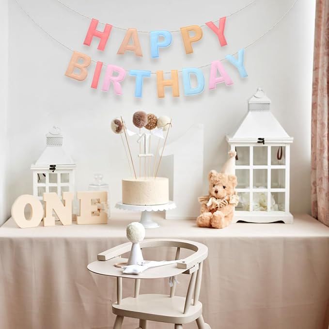 Mindsoft Felt Happy Birthday Garland Rainbow Banner Reusable Happy Birthday Sign Party Supply for Party Decor (Macaron Color,Normal)