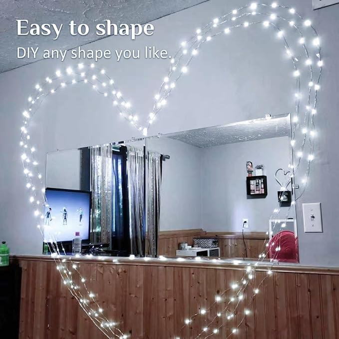 QITONG White Fairy Lights Battery Operated, 4 Pack Each 16ft 50 LED Outdoor Christmas String Lights, Silver Wire Mini Twinkle Light Indoor
