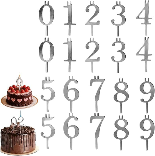 Reusable Number Candle Holders for Birthday Cakes, Silver Metal Candle Stand, 0-9 Digital Cake Topper for Birthday Party & Milestone Celebrations