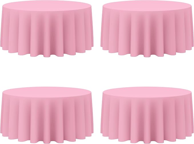 BRILLMAX 4 Pack Pink Round Tablecloths 132 Inch for 72” Tables - 150 GSM Polyester Fabric, Floor Length Drop, Water, Stain & Wrinkle Resistant Cloth Cover for Wedding Reception Banquet Dining