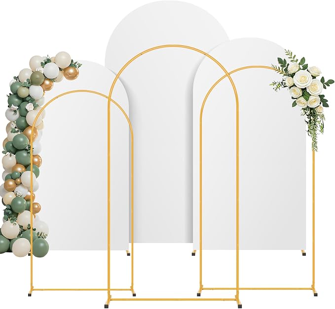 Arch Backdrop Stand and White Cover Set of 3(7.2FT/6.6FT/6FT),Wedding Arch Backdrop Stand,Balloon Arch Stand Metal Frame for Wedding Birthday Baby Shower Party Garland Ceremony Decor