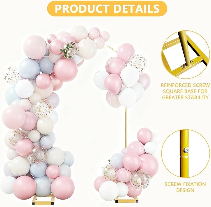 Balloon Arch Stand Set of 2, Wedding Arched Backdrop Stand with Base, Metal Half Arch Balloon Stand, Floral Arch for Birthday, Anniversary, Bridal and Baby Shower (7.9FT&6.7FT)
