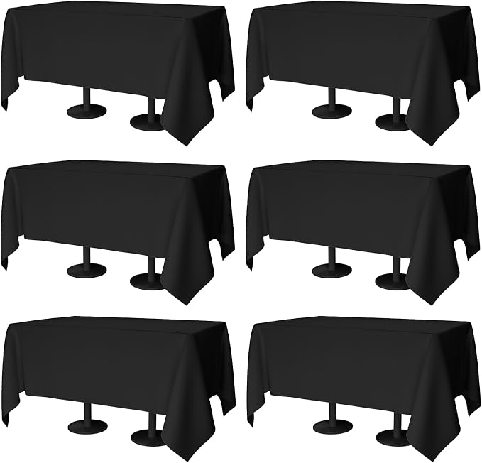 70x120 Table Cloth - 6 Pack Rectangular Black Washable Stain and Wrinkle Resistant Polyester Table Cover for Dining Tables, Various Parties and Camping (Black)