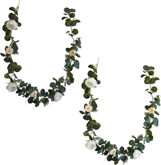 2Pcs Champagne Artificial Flower Garland-13.12Ft Silk Fake Peony Vine with Leaves,Greenery Decorative Hanging Faux Flowers Vines for Birthday Home Living Room Wedding Party Wall Arch Decor