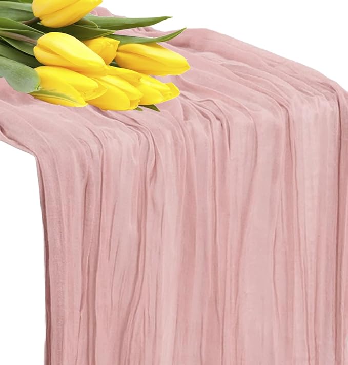MDS Pack of 2 Cheesecloth Table Runner 35x170 Inch, 14FT Long Gauze Cheese Cloth Table Runner for Wedding Party Birthday Bridal Shower Farmhouse Garden Boho Rustic Table Decoration - Blush Pink