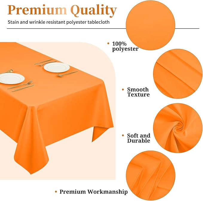 12 Pack Orange Tablecloths for Rectangle Tables Stain and Wrinkle Resistant Washable Polyester Tablecloth 60 x 126 Inch Table Cloth Rectangle Table 8 Foot Rectangle Table Cloth for Wedding Party