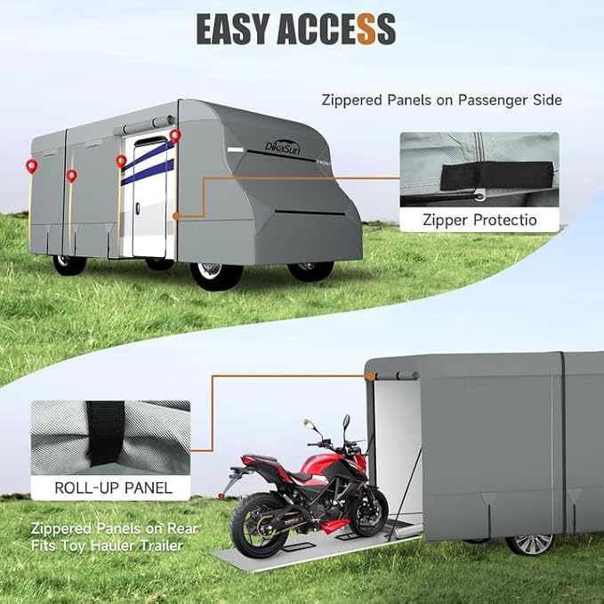 Class C RV Cover 23' ~ 26', 7 Layers Top Motorhome Cover, Heavy Duty Anti-UV Camper Cover Windproof Ripstop Class C Travel Trailer Cover