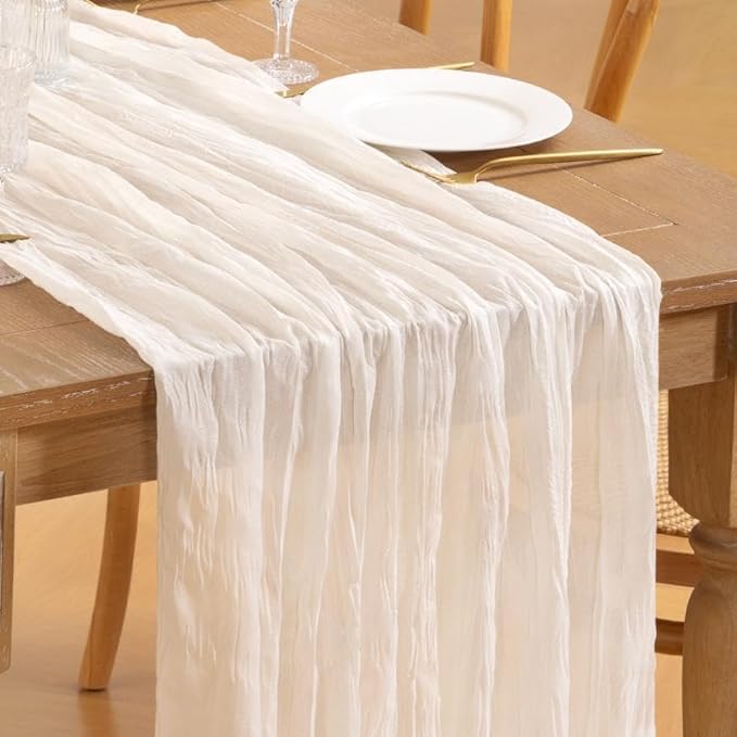 Ivory White Cheesecloth Table Runner 12pcs Mother's Day 10FT Boho Rustic Sheer Gauze Cheese Cloth Table Runner 35x120 Inch for Spring Wedding Bridal Baby Shower Birthday Home Decor