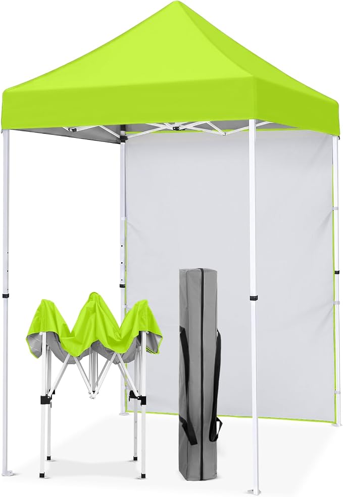 EAGLE PEAK Pop up Canopy 5x5, Outdoor Portable Canopy Tent with One Removable Sunwall, Carry Bag Included, Neon Green