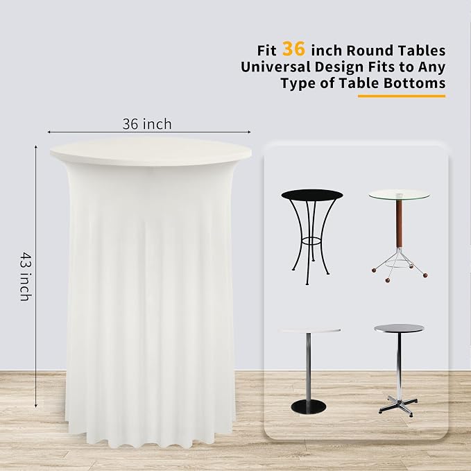4 Pack Ivory High Top Cocktail Tablecloths Round 36inch×43inch, Wrinkle Free Stretch Spandex Cocktail Table Cloth Covers for Party Wedding Banquet Baby Shower Birthday