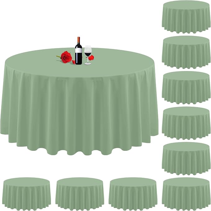 10 Pack Sage Green Tablecloth 90 Inch Round Tablecloth Sage Round Tablecloth Washable Polyester Fabric Bulk Linen Tablecloths Round Table Cover Table Cloths for Parties Wedding Banquet Buffet Dinning