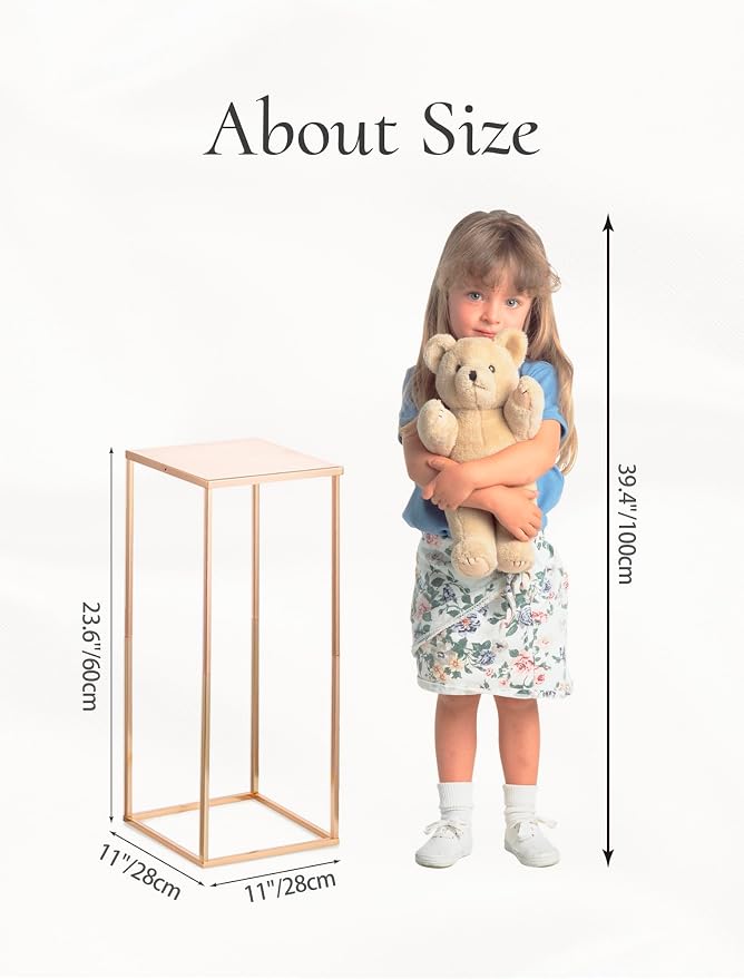 Gold Tall Stand for Wedding: 23.6in, With Metal Panel, Packs of 2 | Columnar Cube Shape, Easy to Assembly, Flowers Cakes Drinks Display Table Centerpieces for Wedding Party Event