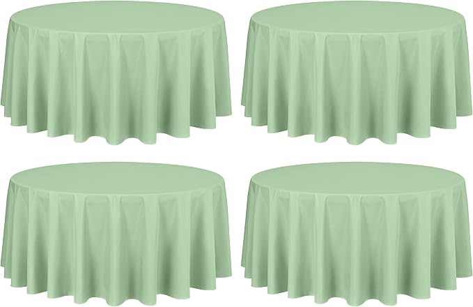 Showgeous 4 Pack Sage Green Round Tablecloth 120 Inch Polyester Table Cloth for Tables - Washable Decorative Fabric Covers for Wedding, Dining, Party, Banquet