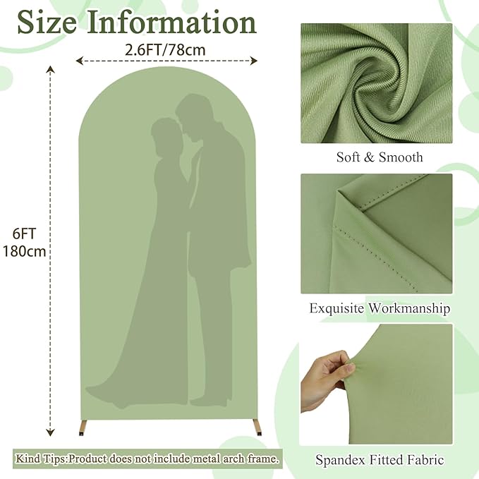 FOTSHARER Wedding Arch Backdrop Cover 6FT Sage Green Arch Backdrop Stretchy Cover for Anniversary Banquet Spandex Round Top Arch Back Drop Covers Chiara Arched Cover for Family Reunion Birthday Party