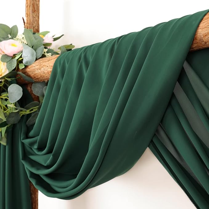 LINXTAR Wedding Arch Draping Fabric 30'' x 18FT Sheer Chiffon Arch Drape Backdrop 1 Panel Emerald Green Drape for Bridal Shower Photo Booth Church Decor Birthday Party Outdoor Decoration