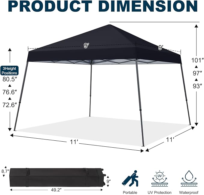 MASTERCANOPY Portable Pop Up Canopy Tent with Large Base (11x11,Black)