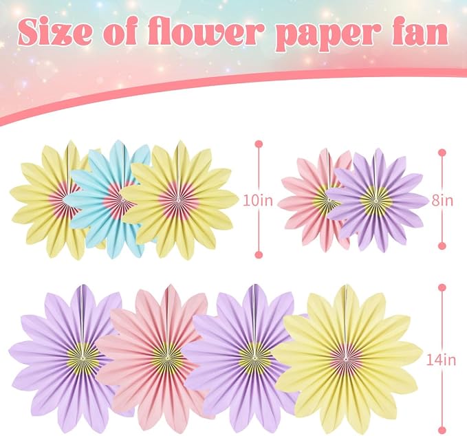 DODOKIM Sunflower Birthday Decorations Paper Flowers Decorations for Wall Floral Backdrop Classroom Baby Shower Paper Fans Flower Wall Decor Pack of 9 Sunflower Rainbow