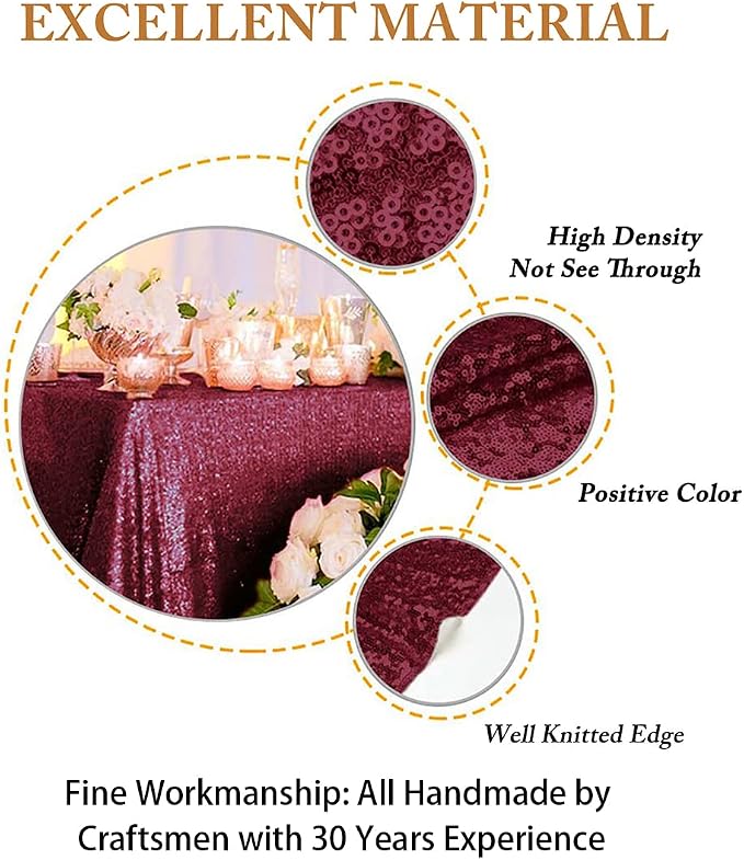ShiDianYi Sequin Tablecloth Burgundy 90x156-Inch Sequin Table Linen Wine Rectangle Tablecloth 8ft for Wedding Decor,Party,Banquet -190222E