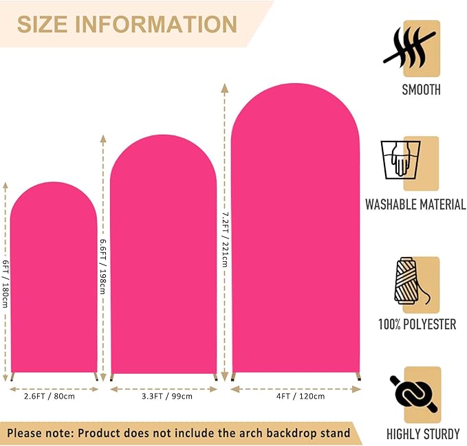 FANPROMS Arch Covers Set 6FT 6.6FT 7.2FT Hot Pink Wedding Arch Cover for Metal Arch Frame Spandex Fitted Arch Cover 2 Sides Arch Covers Stretchy Fabric Arch Stand Cover for Parties Wedding