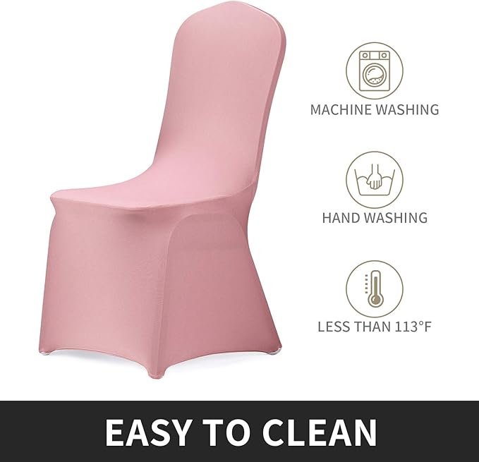 Peomeise Stretch Spandex Chair Cover for Wedding Party Dining Banquet Event (Dusty Rose, 25)