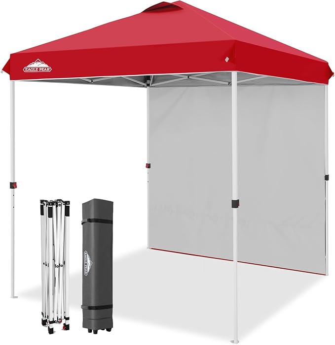 EAGLE PEAK Commercial Canopy 6.6x6.6 Pop Up Canopy Tent with 1 Sidewall, Easy Setup Heavy Duty Instant Event Shelter for Vendors & Markets, Outdoor Sun Shade, Red