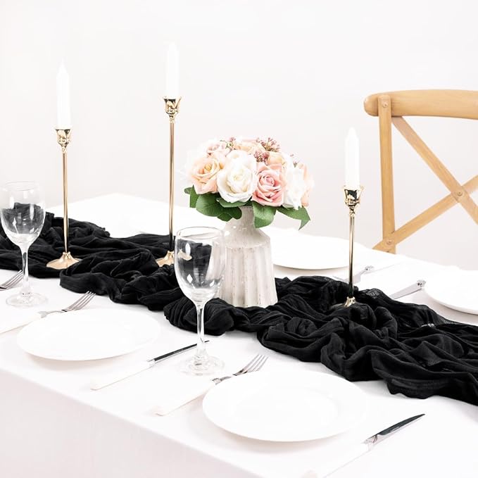 MLMC Black Table Runner 10ft Rustic Gauze Cheesecloth Table Runner 35x120 Inches Cheese Cloth Centerpiece for Wedding Party Bridal Shower Anniversary Events Gothic Decor
