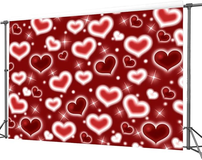 Dudaacvt 8x6ft Red Heart Photo Backdrop 90s Backdrops for Photoshoot Valentine's Day Backdrop Happy Birthday Anniversary Party Photography D690