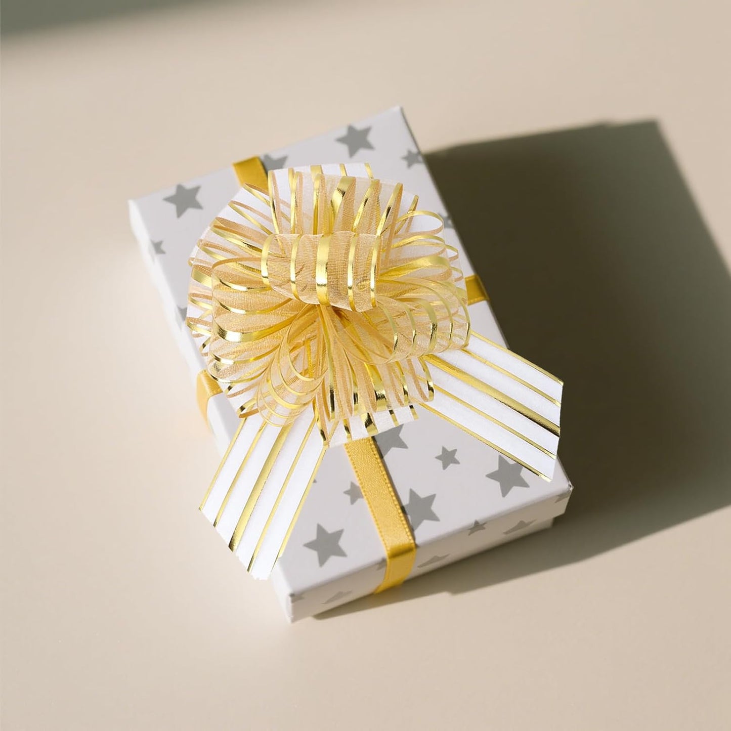 12 Pcs 6 Inch Large Organza Pull Bow Ribbon – Elegant Gift Bows for Wedding Decorations, Christmas Wrapping, Birthday Parties, Car Decor, Gift Baskets, and Valentine's Day Packaging(Golden)