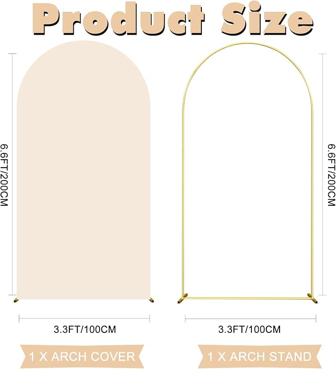 6.6 FT Arch Stand with Arch Stand Cover, Wedding Arch Backdrop Stand and Beige Arch Cover for Birthday Party Wedding Ceremony Bridal Baby Shower, BS01-5
