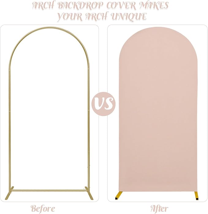 Set of 2 Wedding Arch Cover 2-Sided Round Top Spandex Fitted Arch Backdrop Cover for Birthday Party Baby Shower Wedding Arch Stand Decor（7.2FT, 6FT, Cameo Brown）