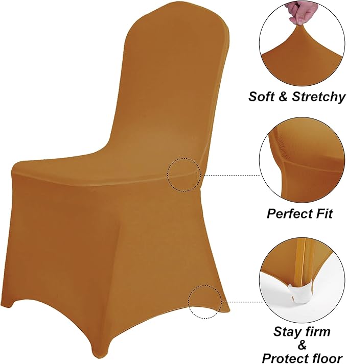 SuperO Waterproof Spandex Chair Cover 25PCS, Stretch Dining Chair Covers, Polyester Outdoor Chair Covers, Protector Stretch Chair Cover for Party Universal, Banquet, Wedding Event, Hotel(Gold)