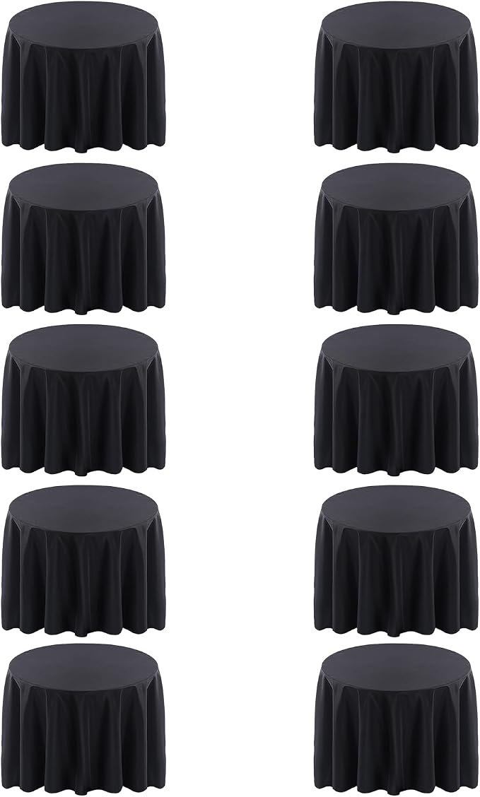 Surmente 132 inch Round Tablecloths -10 Pack Black Round Table Cloths, Polyester Fabric Table Covers for Wedding, Party, Banquet, or Restaurant