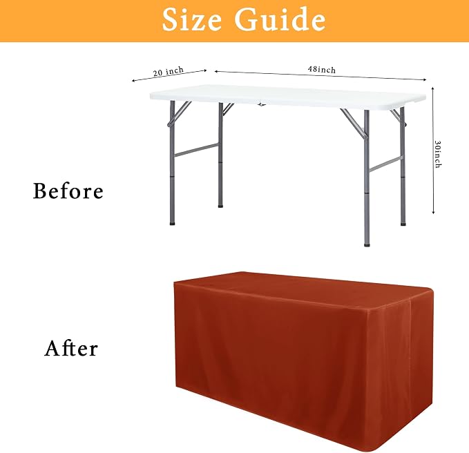 Obstal 2 Pack Table Clothes for 8 Foot Rectangle Tables - Water Resistant Washable Fabric Polyester Rectangle Table Cover Protector for Wedding, Banquet and Trade Shows, 96L x 30W Inches, Rust