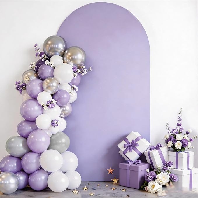 Two-Sided Lavender 7.2 FT Wedding Arch Cover, Spandex Arch Backdrop Cover for Wedding Birthday Party Decor