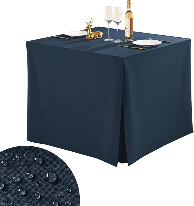 Shillance 1 Pack Navy Blue Square Tablecloth for 34x34 Inch Card Table Cover Waterproof Oil-Proof Spill-Proof Polyester Square Fitted Tablecloth for Wedding Parties Display Trade Show