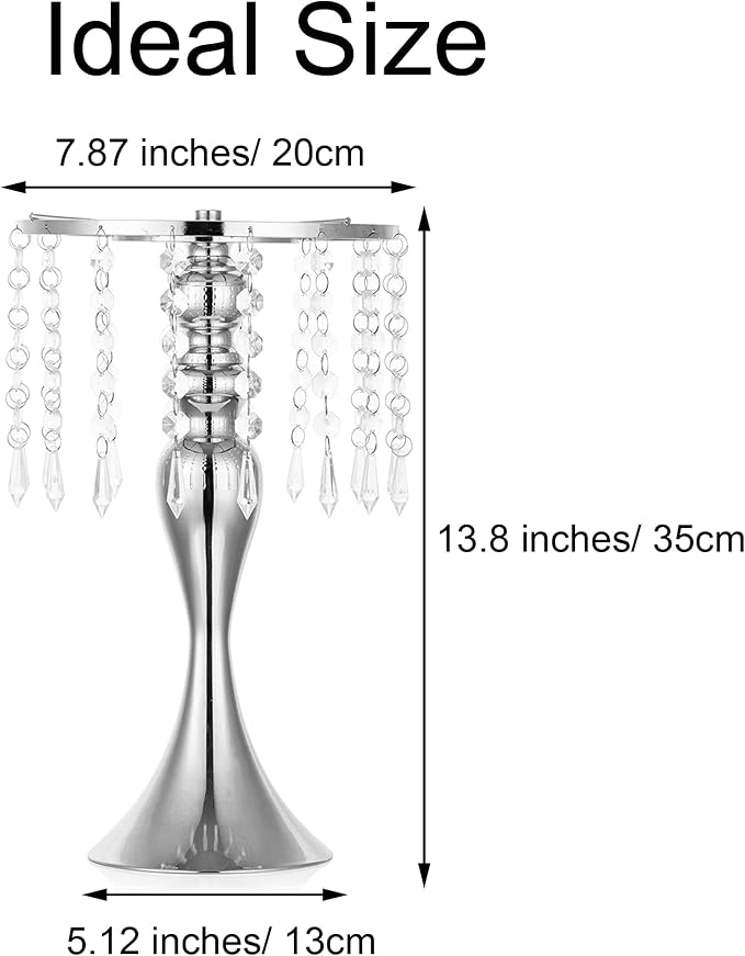 Silver Vase Stand Table: 13.8in Wedding Centerpieces, Set of 2 | High End Crystal Design Vase Stand for Wedding Party Reception Birthday Event Home, Tall Table Center Piece