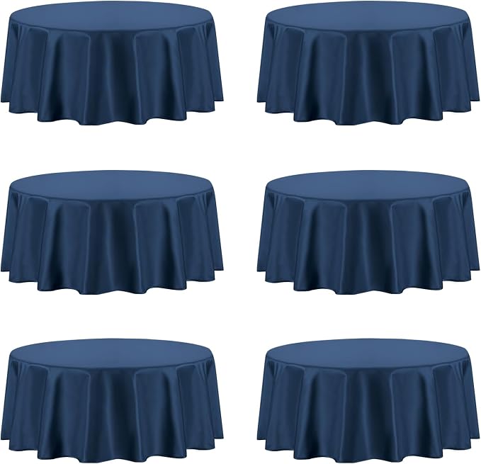 PureFit 6 Pack Round Navy Blue Table Cloths 120 Inch for Round Tables, Stain and Wrinkle Resistant Table Linens for Home Use, Wedding, Party, Banquet and Camping