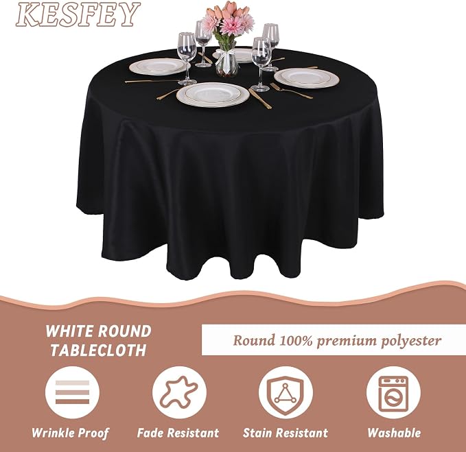 Kesfey 6 Packs Round Table Cloths 90 Inch Black Circle Bulk Linen Tablecloth Wrinkle Resistant Tablecloths Washable Polyester Fabric Round Table Cover for Wedding Camping Banquet Dining Party