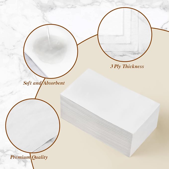 BESTVIP 400 Pack Disposable Paper Napkins, 3-Ply White Dinner Napkins for Guests, Bathroom Paper Hand Towels Soft and Absorbent, Perfect for Christmas, Kitchen, Dinner, Party, Wedding or Event