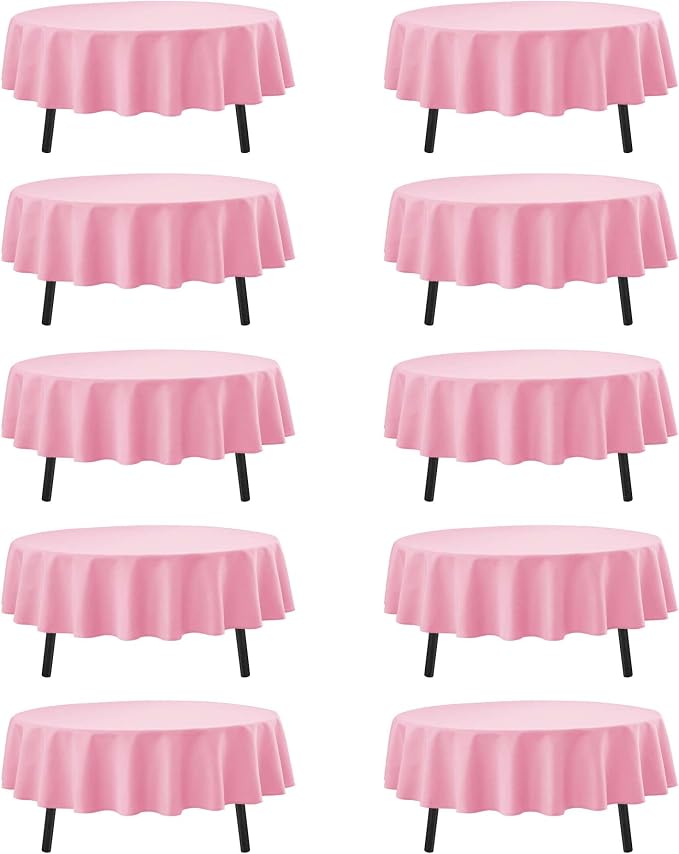 10-Pack Pink Round Tablecloths, 70 Inches, Stain-Resistant Polyester for 3-4 Ft Round Tables - Washable Table Covers for Weddings, Banquets, Birthday Parties, Events