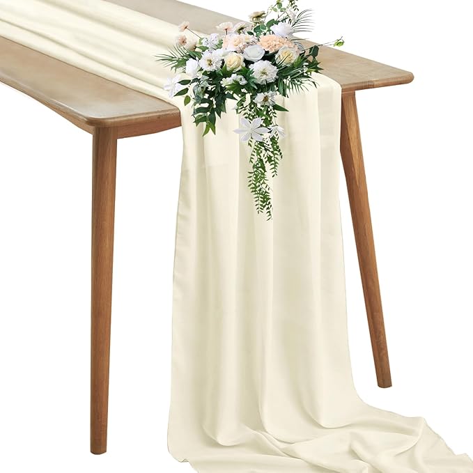 Horbaunal Ivory Chiffon Table Runners 10FT Sheer Chiffon Runner 29x120 Inches Romantic Boho Rustic Table Runner for Wedding Party Bridal Baby Shower Table Decorations